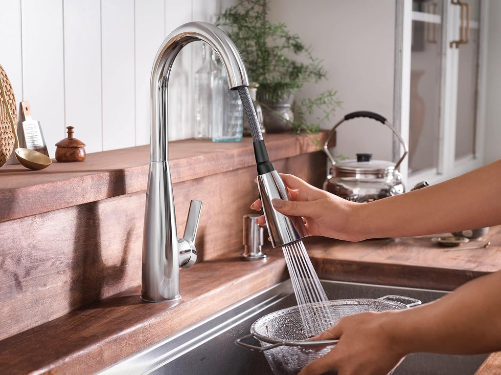 Moen Haelyn Pulldown Kitchen Faucet with Power Boost, 87627 | Pulldown sprayer, Power Boost technology, Soap dispenser included, Chrome finish, High arc faucet