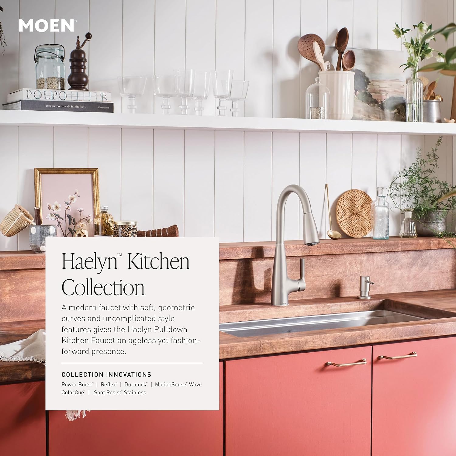 Moen Haelyn Spot Resist Stainless Single-Handle Pull-Down Sprayer Kitchen Faucet Featuring Power Boost for a Faster Clean, Soap Dispenser Included, 87627SRS
