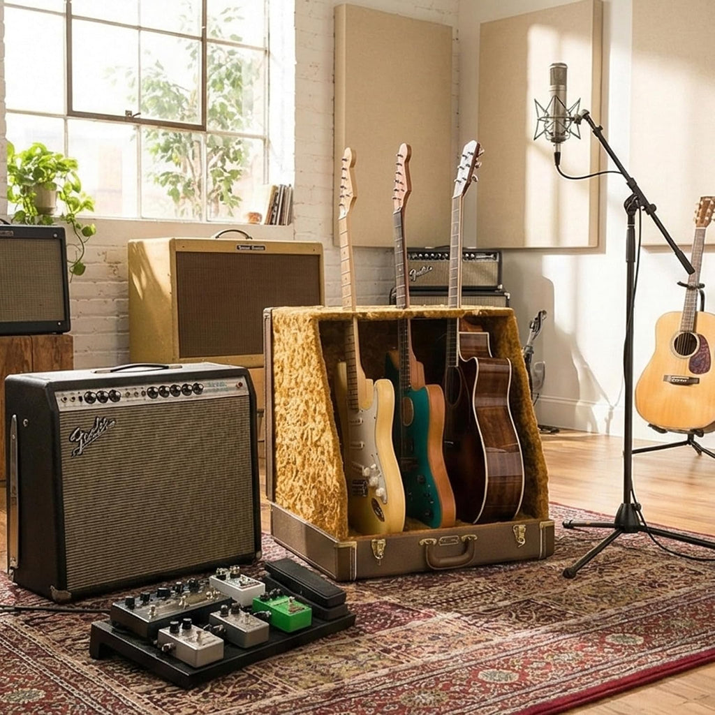 Fender Classic Series Case Stand - 3 Guitars Brown Bundle with Austin Bazaar Exclusive 24-Pack Picks