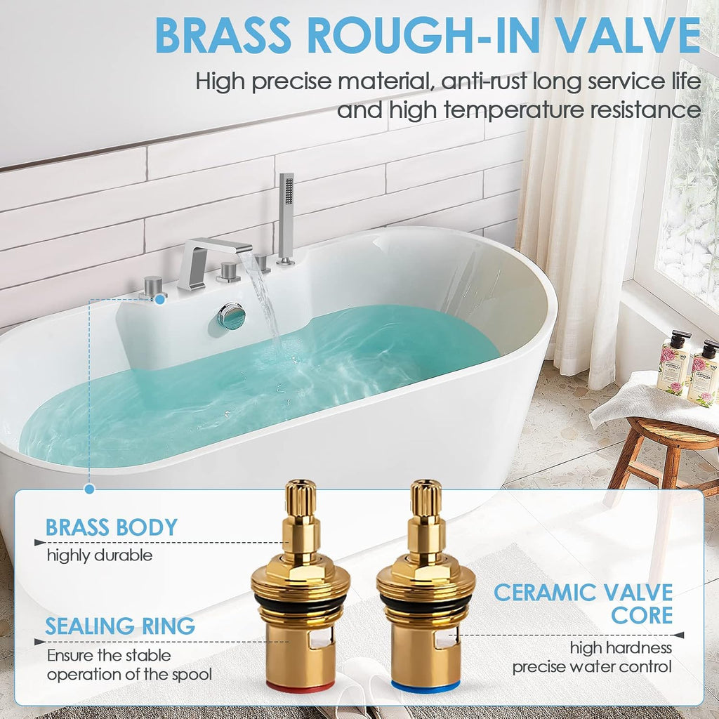 Bathtub Faucet Set with 3 Handle, Deck Mount 5 Hole Roman Waterfall Spout Bath Tub Faucet with Valve, Brushed Nickel