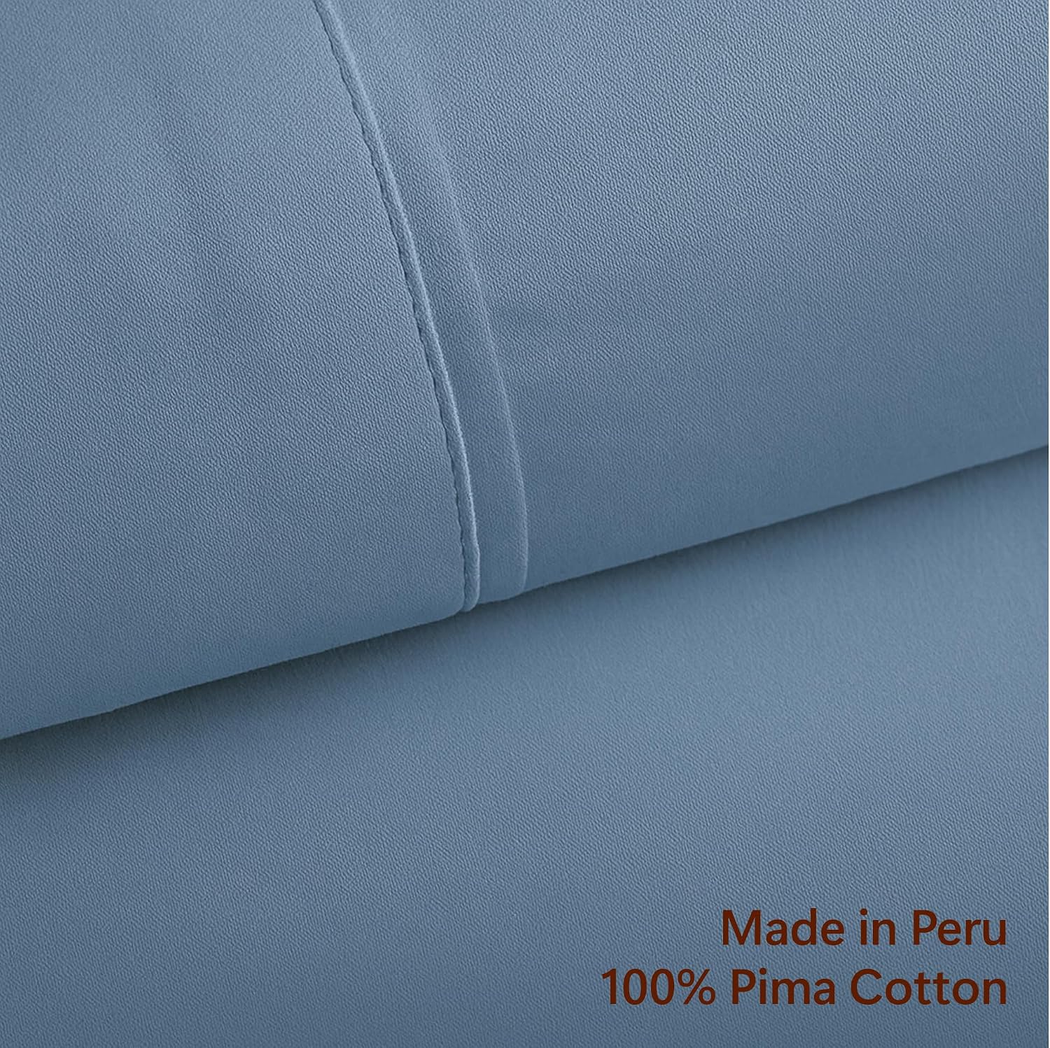 Peru Pima 415 Thread Count Percal Twin Sheet Set - 100% Peruvian Pima Cotton, 3 Piece (Flat, Fitted, 1 Pillowcase) - Cooling, Crisp, Deep Pocket, Hotel Quality Bedding - Light Denim