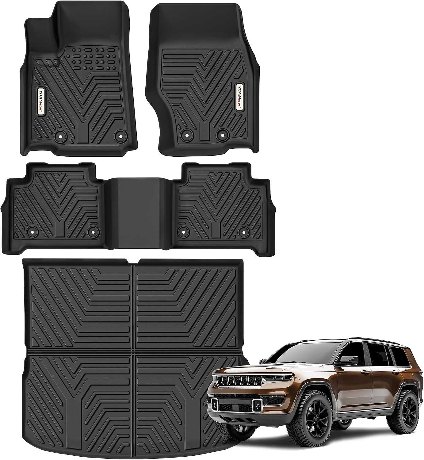 YITAMOTOR Floor Mats & Cargo Mats for Jeep Grand Cherokee 2022-2026 (Include 4xe NOT for L or WK), All Weather Custom Fit TPE Rubber Mat, Rugged Cherokee Accessories, Anti-Slip Floor Liners Set, Black
