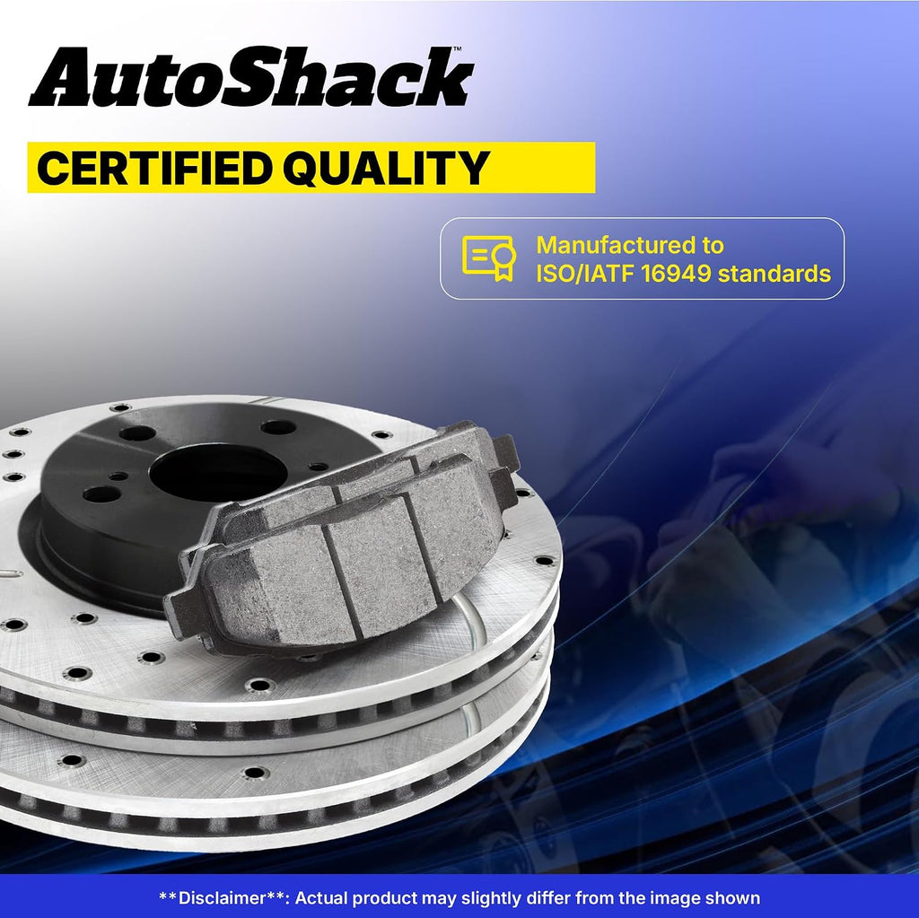 AutoShack Front & Rear Brake Rotors & Ceramic Pads for Chevrolet & GMC, Silverado 1500 2007-2013 Sierra 1500 2007-2013, 4WD RWD AWD V8 4.8L 5.3L 6.0L 6.2L - E-Coated Drilled & Slotted - ShadowGuard