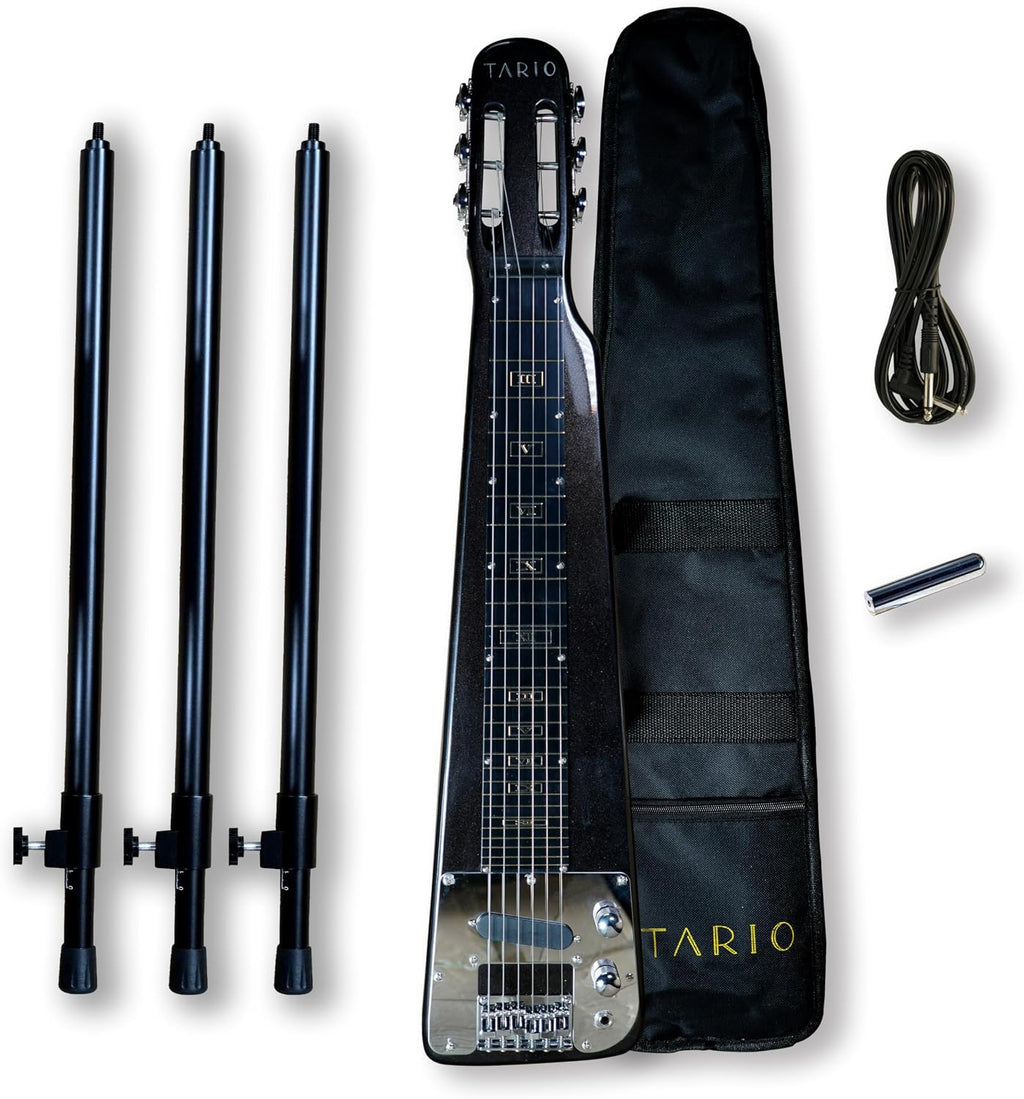 TARIO Lap Steel Guitar 6 String Slotted Head Stock Electric Slide Guitars With Gig bag (Black)