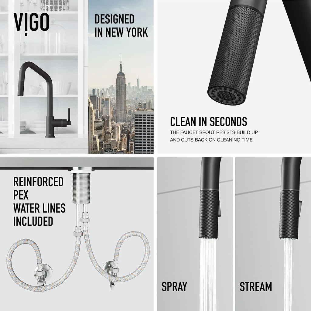 VIGO Utopia 15'' H Single Handle Pull-Down Sprayer Kitchen Bar Faucet in Matte Black-VG02038MB