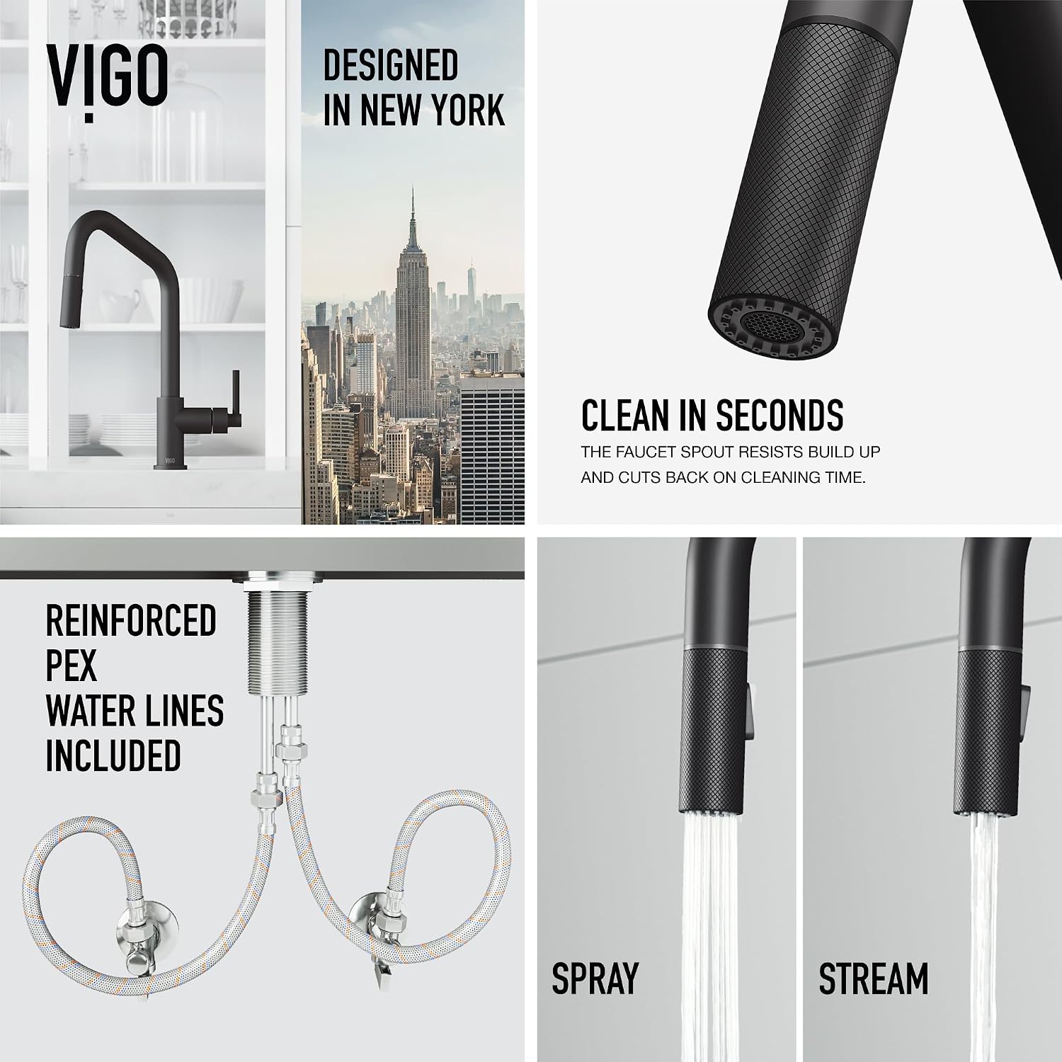 VIGO Utopia 15'' H Single Handle Pull-Down Sprayer Kitchen Bar Faucet in Matte Black-VG02038MB