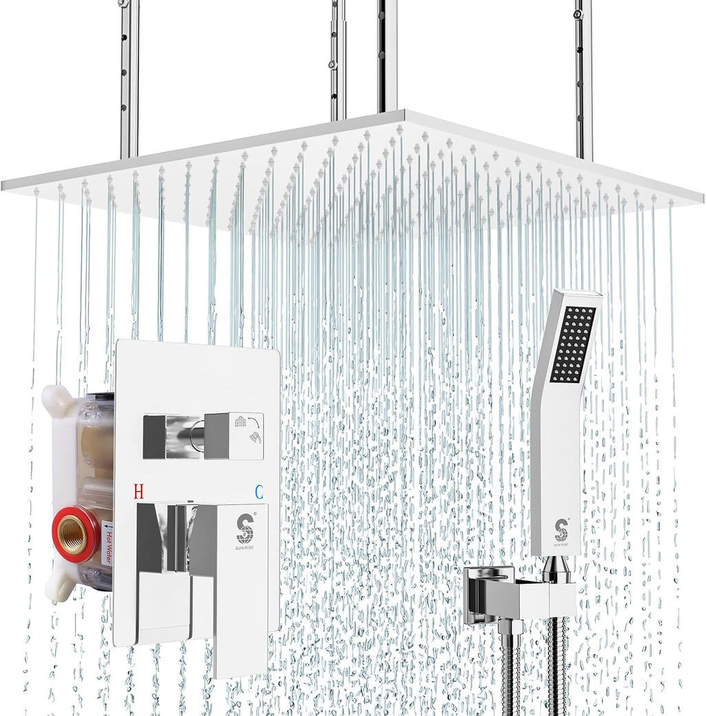 20 Inch Extra Large Full Body Shower System Bathroom Luxury Rain Mixer Shower Combo Set Ceiling Mounted Rainfall Shower Head Faucet Polished Chrome (Contain Shower Faucet Rough-In Valve Body and Trim)