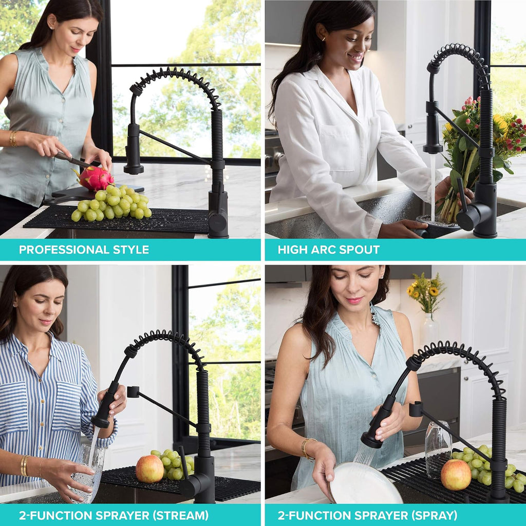 KRAUS Bolden Commercial Style 2-Function Single Handle Pull Down Kitchen Faucet in Stainless Steel/Matte Black, KPF-1610SSMB (Pack of 1)
