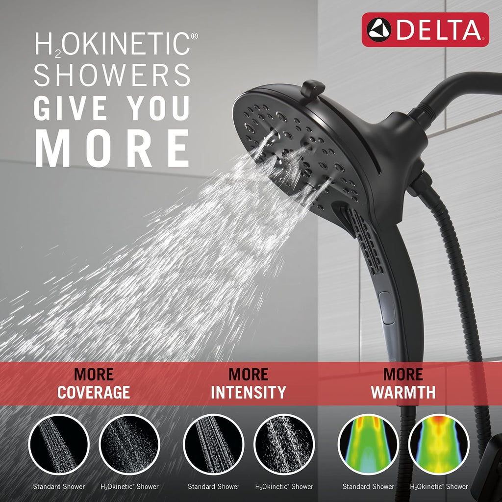 Delta Tetra 17 Series Matte Black Dual-Function Shower Faucet Set with In2ition 2-in-1 Dual Shower Head with HandHeld Spray Combo, Valve Trim Kit, Matte Black T17289-BL (Valve Not Included)