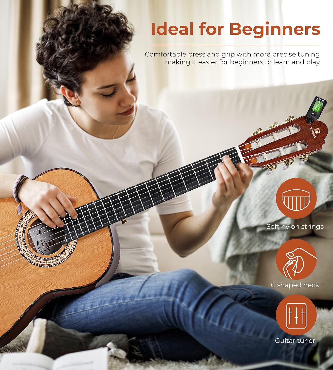 Vangoa Classical Guitar 3/4 Inch Acoustic Classical Guitar, 36 Inch Junior Size Nylon String Guitar Bundle Kit for Beginner Teens, Cedar Top