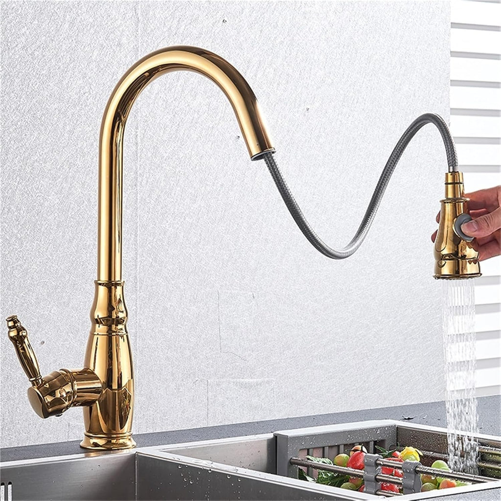 360 Rotation Pull-Out Kitchen Faucet - Hot and Cold Water Sink Mixer Tap for Kitchen(Polisehd Gold)