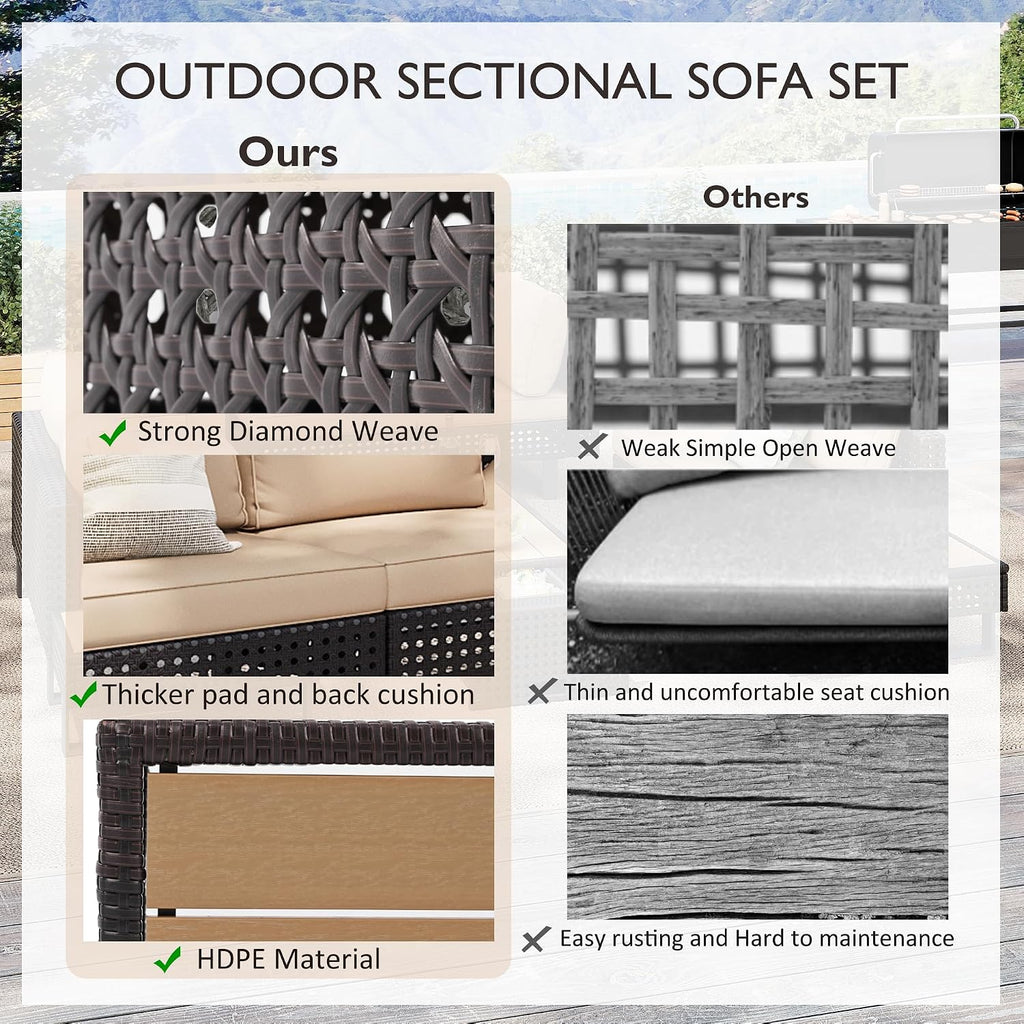 Boho Patio Furniture Set with Small Outdoor Table, Patio Bar Set w/Sillas para Balcon, Sillas para Patio Exterior, Adjustable Backrest, Ice Bucket Table, All-Weather Wicker (Khaki+Brown)