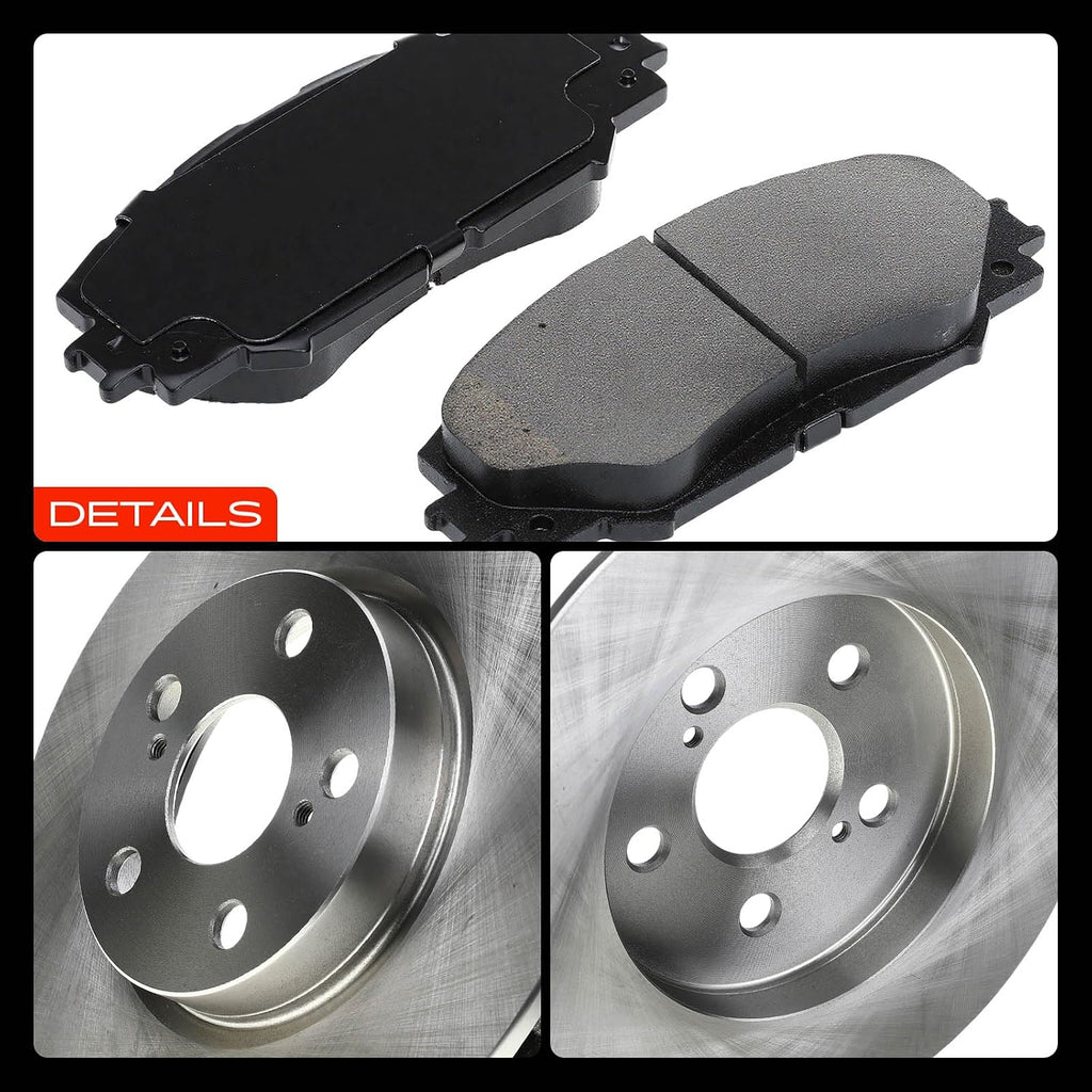 A-Premium Front Vented & Rear Solid Disc Brake Rotors + Ceramic Pads Kit Compatible with Select Pontiac and Toyota Models - Vibe 2009-2010, Corolla 2009-2019, Matrix 2009-2014, 12-PC Set