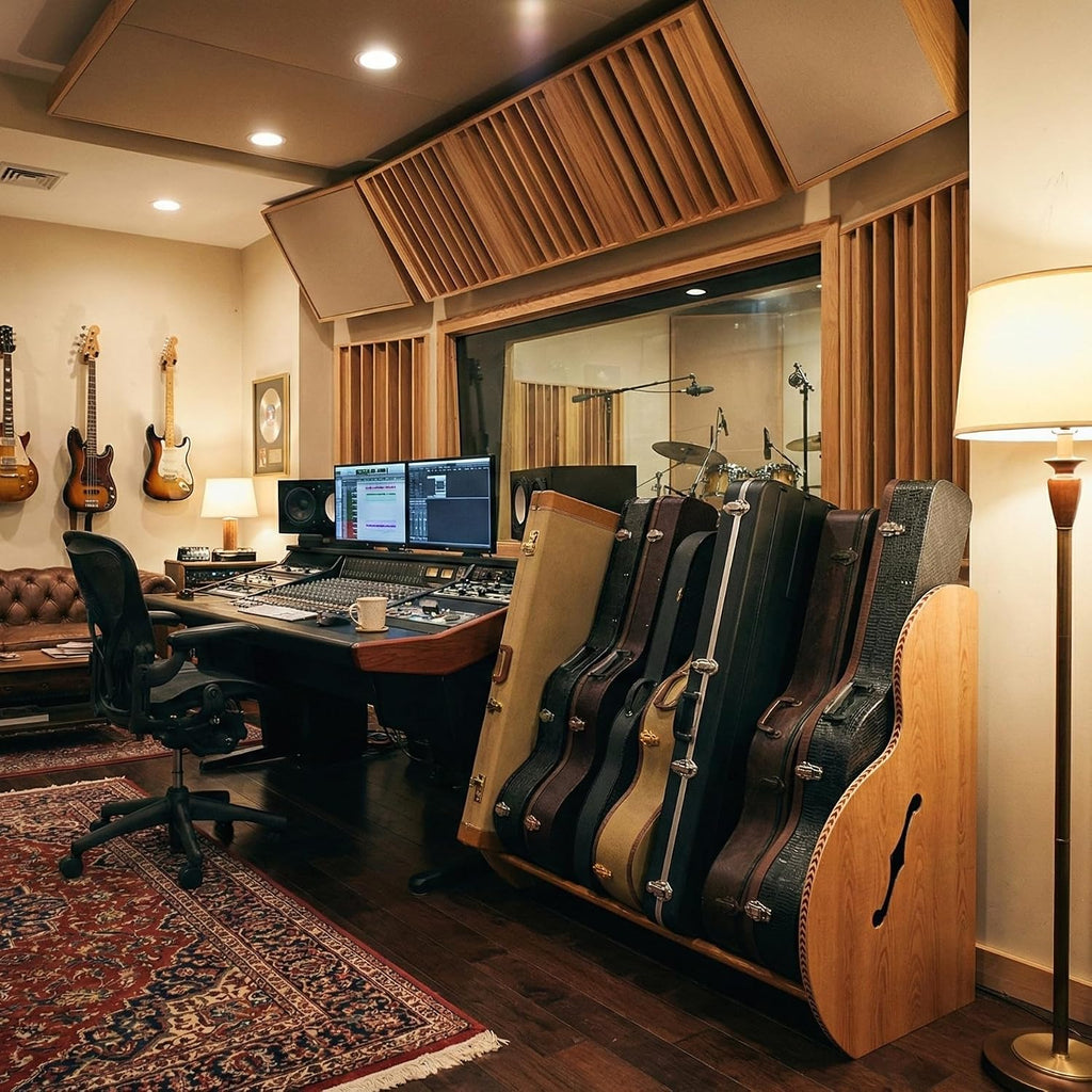 A&S Crafted Products Guitar Case Rack for Acoustics & Electrics - The Studio Deluxe (Grande) | Red Oak | Made in U.S.A.