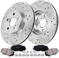 Front Drilled and Slotted Brake Pads and Rotors Kit Ceramic Automotive Replacement Brake Kits Vented 10.83 Inch Compatible for Toyota Corolla Matrix 2008-2019 (18 Pcs)