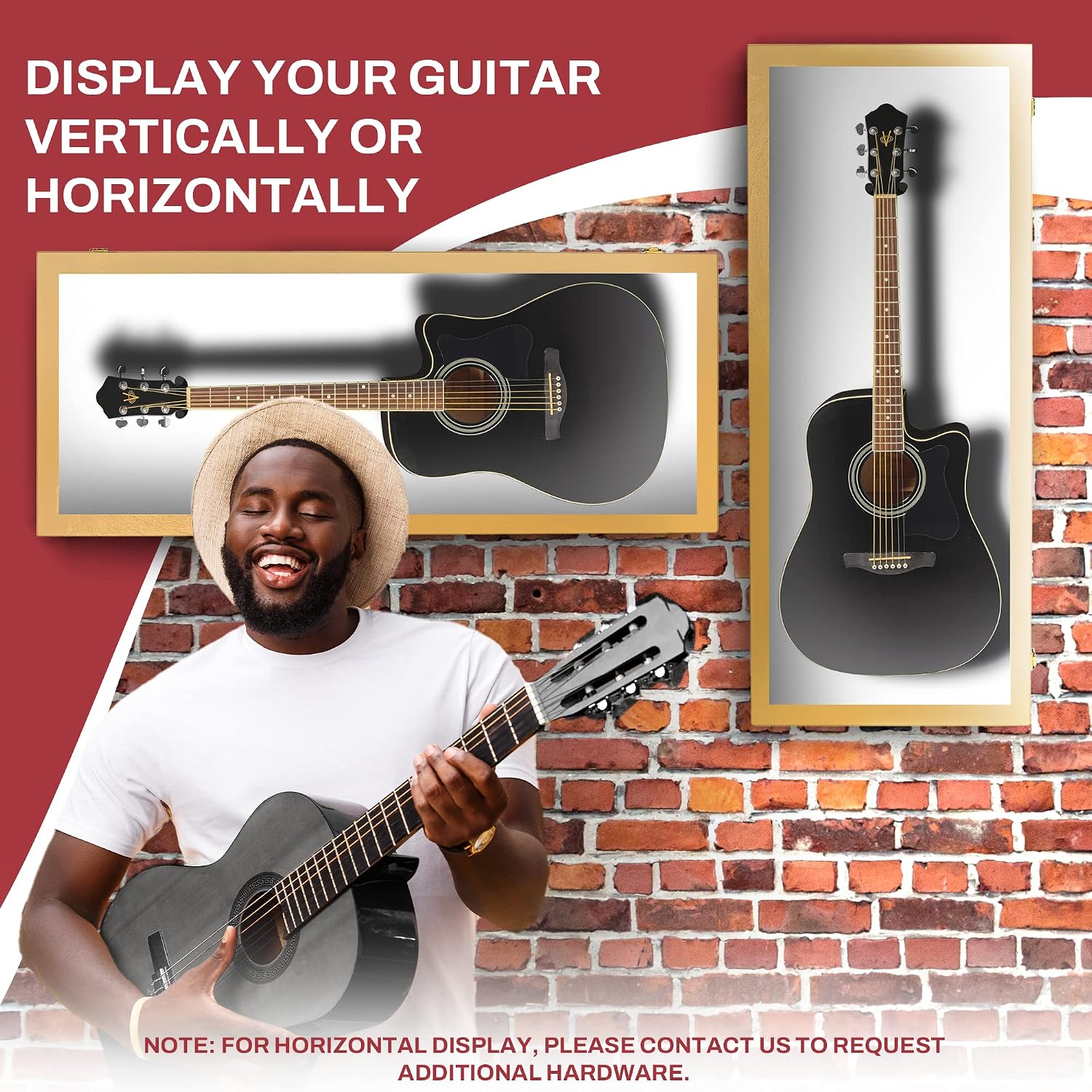 PENNZONI Acoustic Guitar Display Case - Acrylic Acoustic Guitar Case - Guitar Display Case Wall Mount Made from Hardwood Frame & Clear Acrylic - Golden Oak w/Felt White