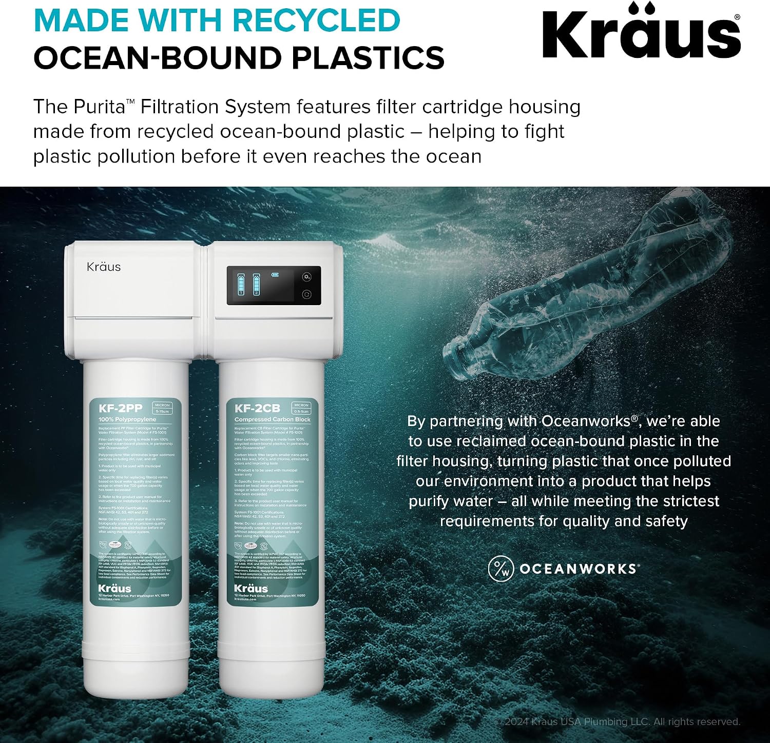 KRAUS Purita 2-Stage Under-Sink Filtration System with Single Handle Drinking Water Filter Faucet in Brushed Brass, FS-1001-FF-100BB