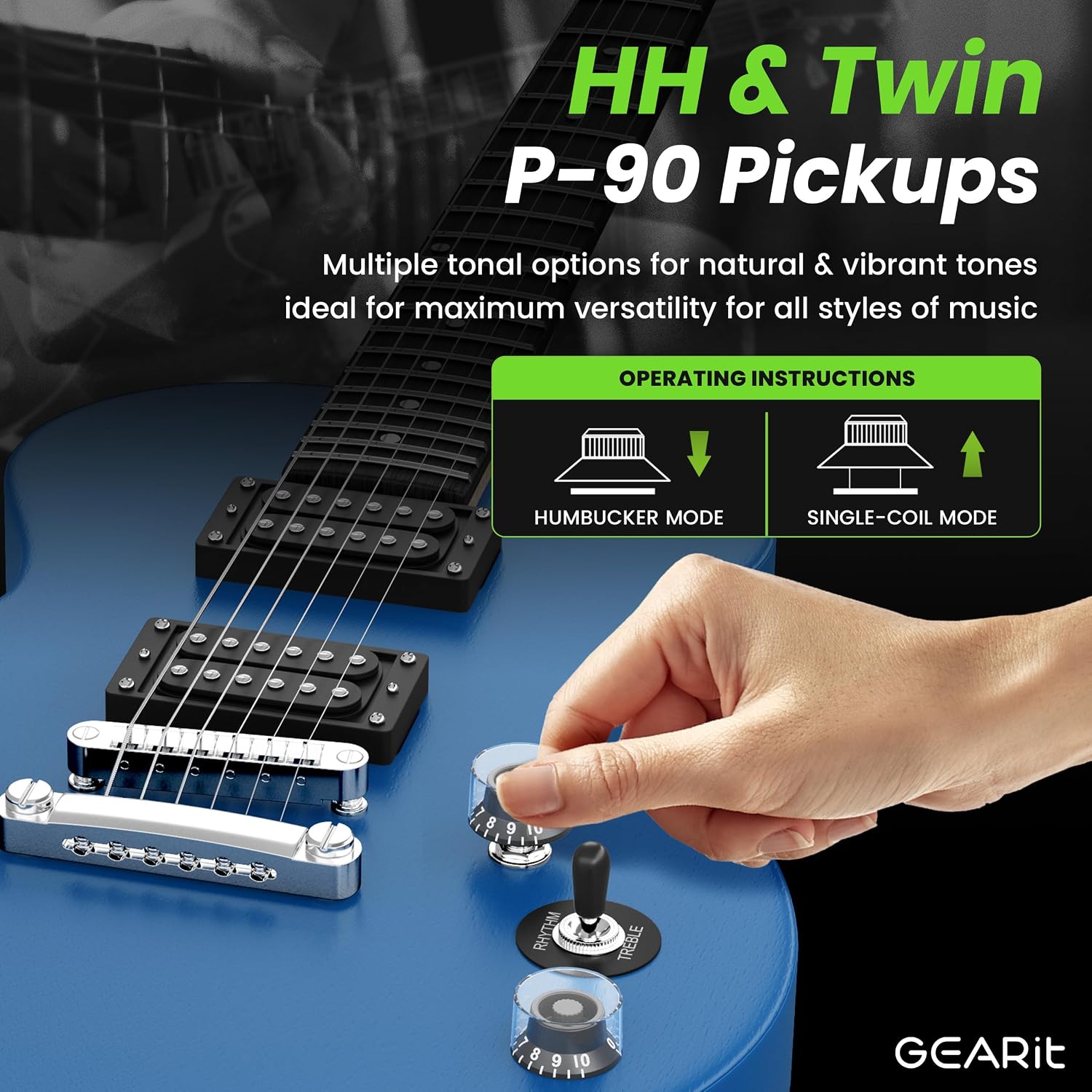 GEARit Electric Guitar 39' Full Size Beginner Electric Guitar Kit with Amp, Dual Humbucker Pickups with Coil Split, 10W Bluetooth Amplifier, Gig Bag, Tuner, Strap, Picks & Extra Strings(Blue)