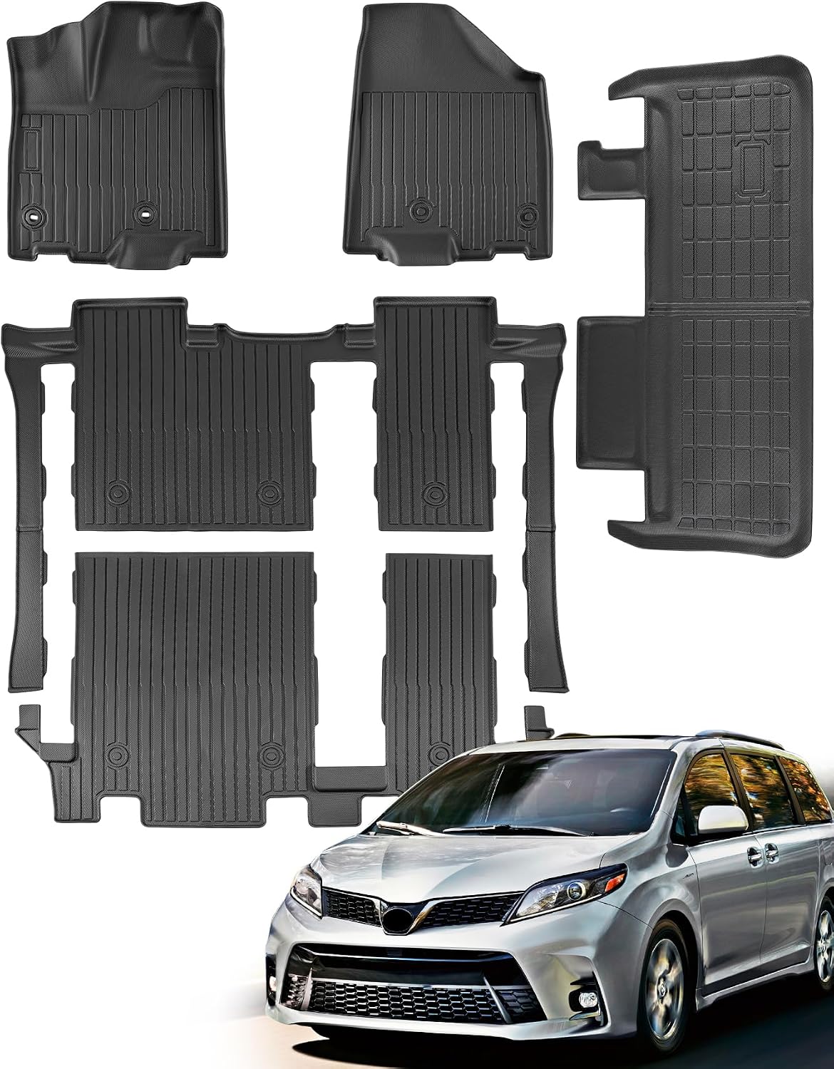 for Toyota Sienna 2020-2013 8 Seater Floor Mats Cargo Liner Trunk Carpet All Weather Heavy Duty TPE Waterproof Anti-Slip Tech Mats for Toyota Sienna 2014 2015 2016 2017 2018 2019 Accessories