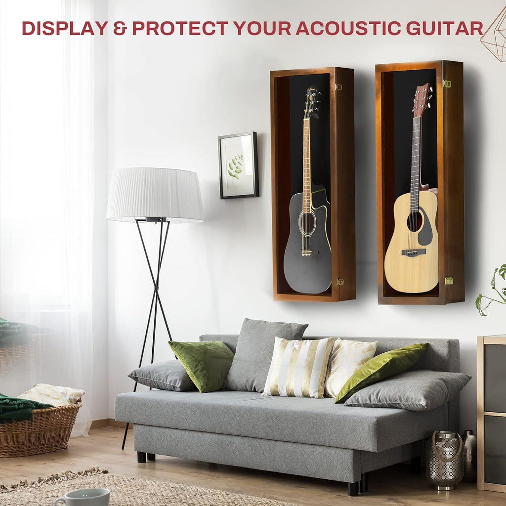 PENNZONI Acoustic Guitar Display Case - Hardwood & Acrylic - Walnut w/Black Felt - Wall Mount