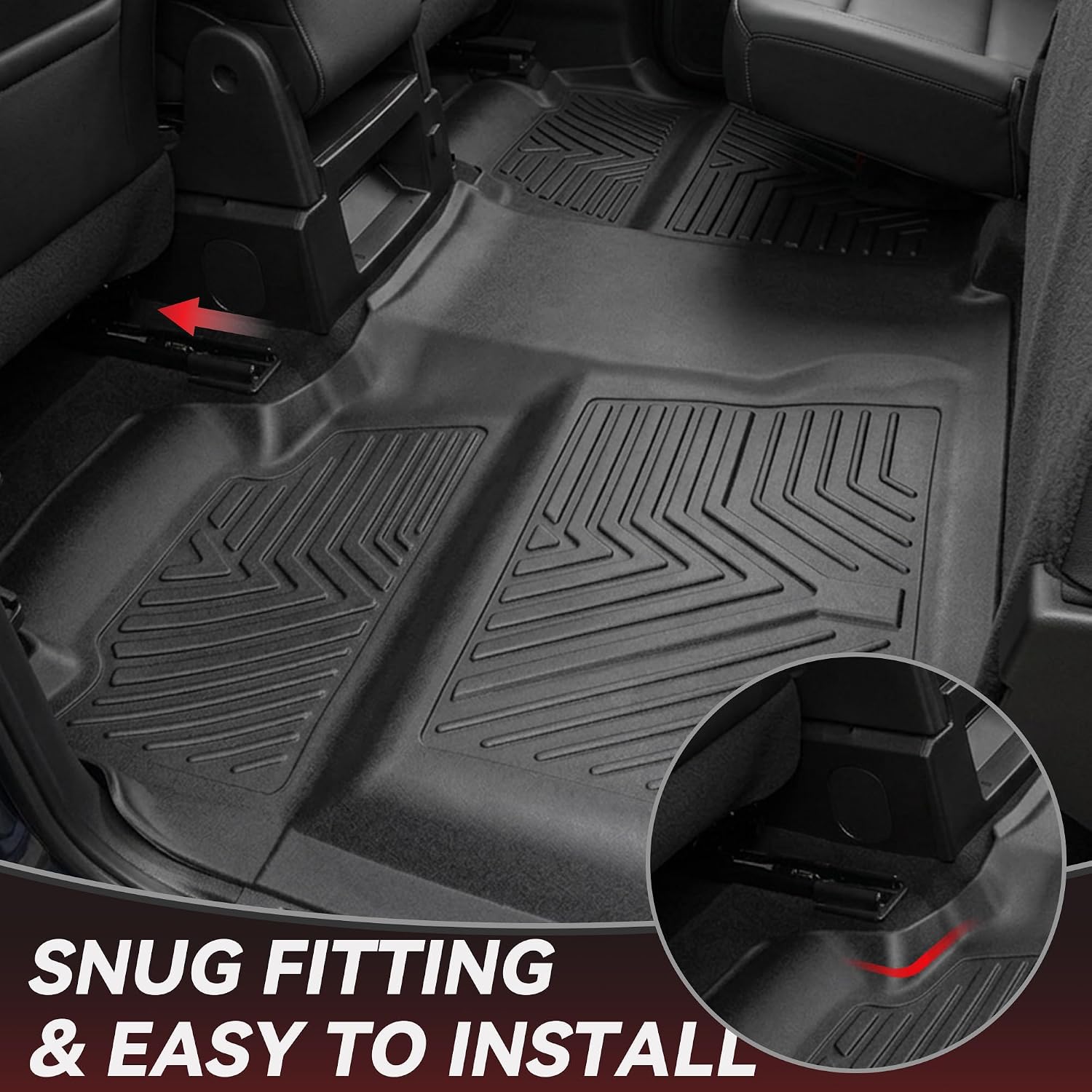 YITAMOTOR Floor Mats for 2014-2018 Silverado/Sierra 1500, 2015-2019 2500HD 3500HD, Crew Cab w/Bench Seat Carpet Floor, Custom Fit All Weather TPE Rubber Liners, Chevy Silverado GMC Sierra Accessories