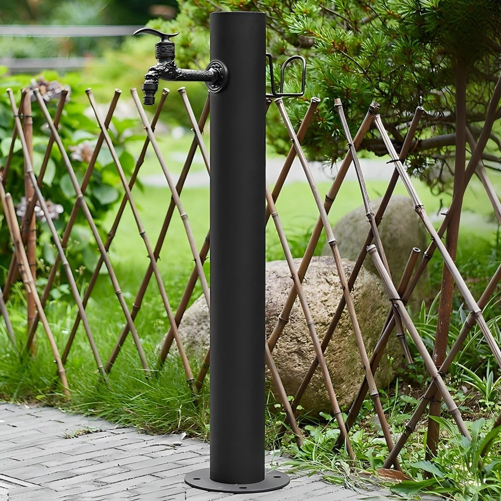 304 Stainless Steel Cylindrical Vertical Garden Water Column with 7.5m ﻿Spray Gun and Stainless Steel Inner Tube，Outdoor Faucet Water Dispenser Hydrant(Black-2,86cm/33in)