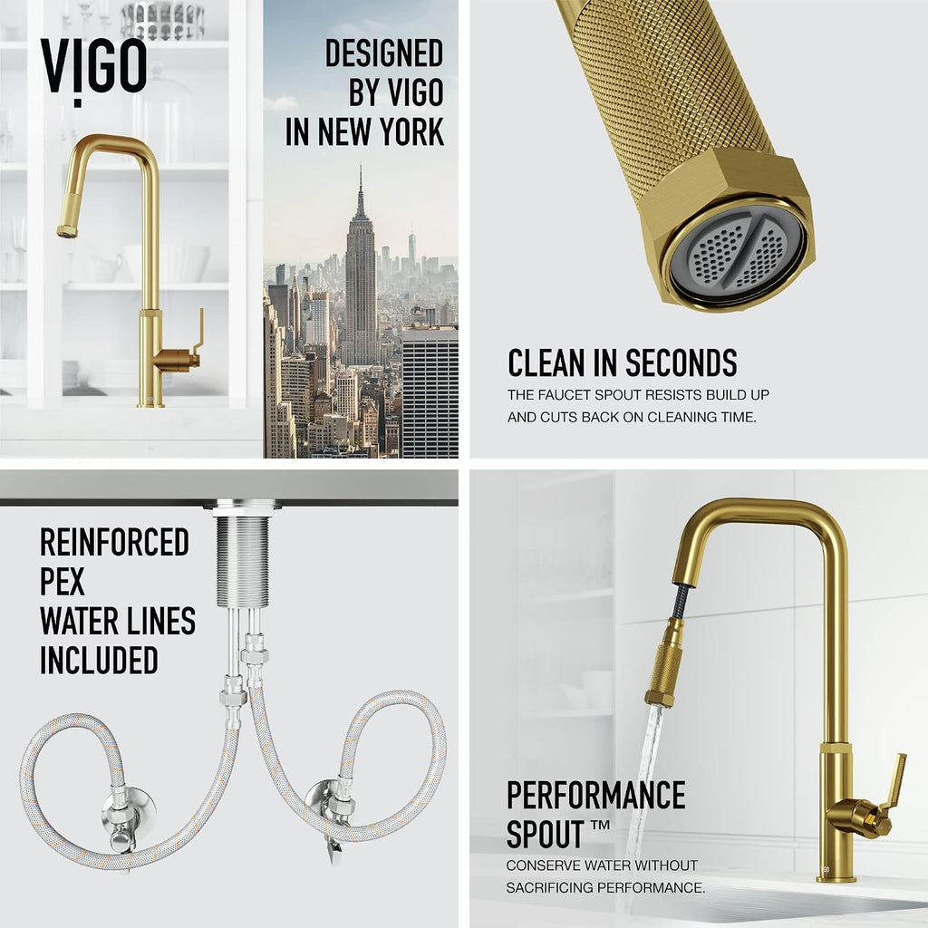 VIGO Hart Angular 18'' H Single Handle Pull-Down Spout Kitchen Faucet in Matte Brushed Gold-VG02036MG
