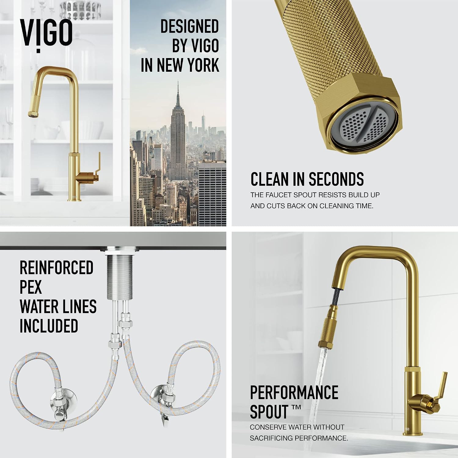 VIGO Hart Angular 18'' H Single Handle Pull-Down Spout Kitchen Faucet in Matte Brushed Gold-VG02036MG