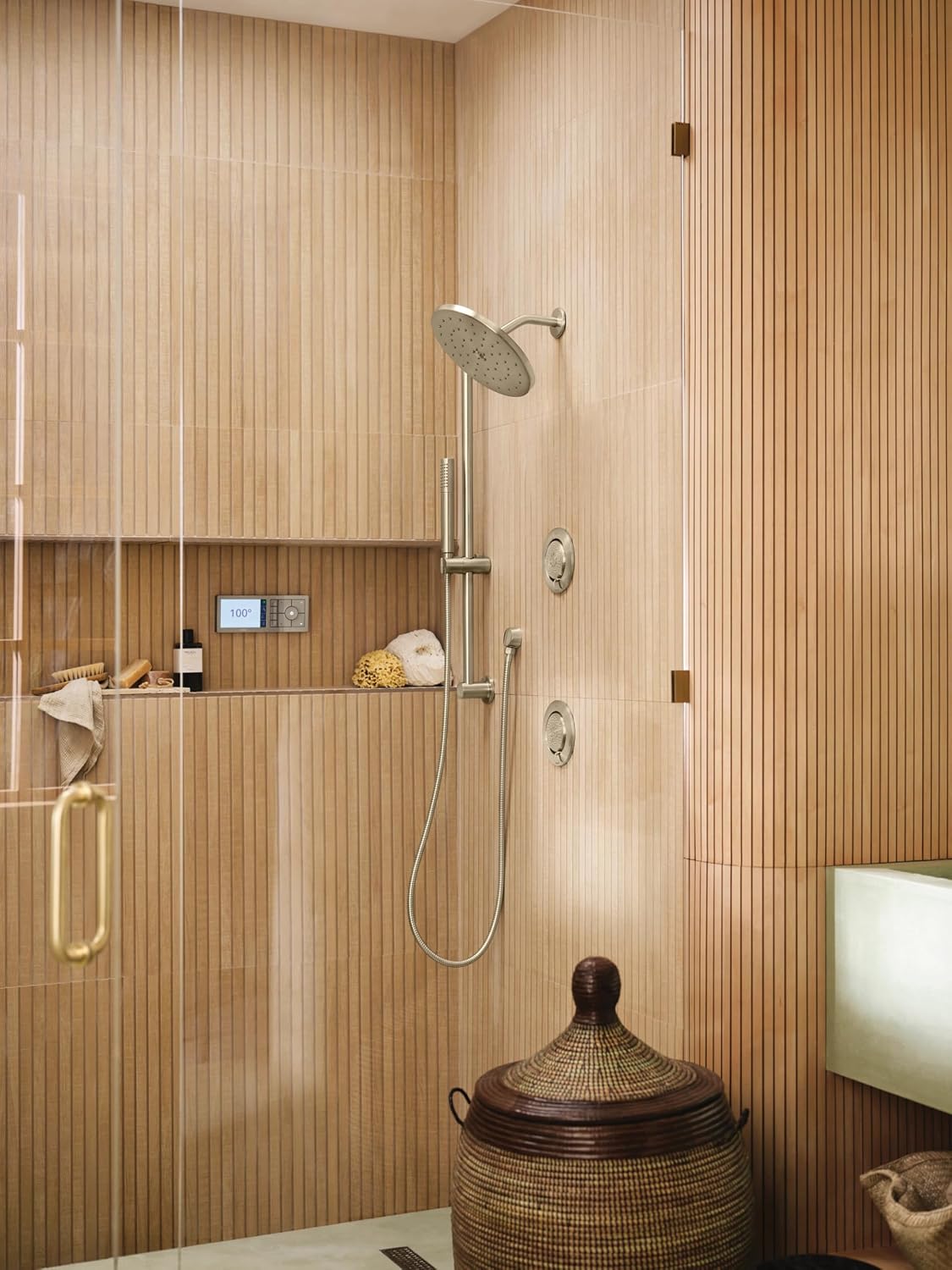 Moen Brushed Nickel Modern Eco-Performance Handshower Handheld Shower with 30-Inch Slide Bar and 69-Inch Metal Hose, 3887EPBN