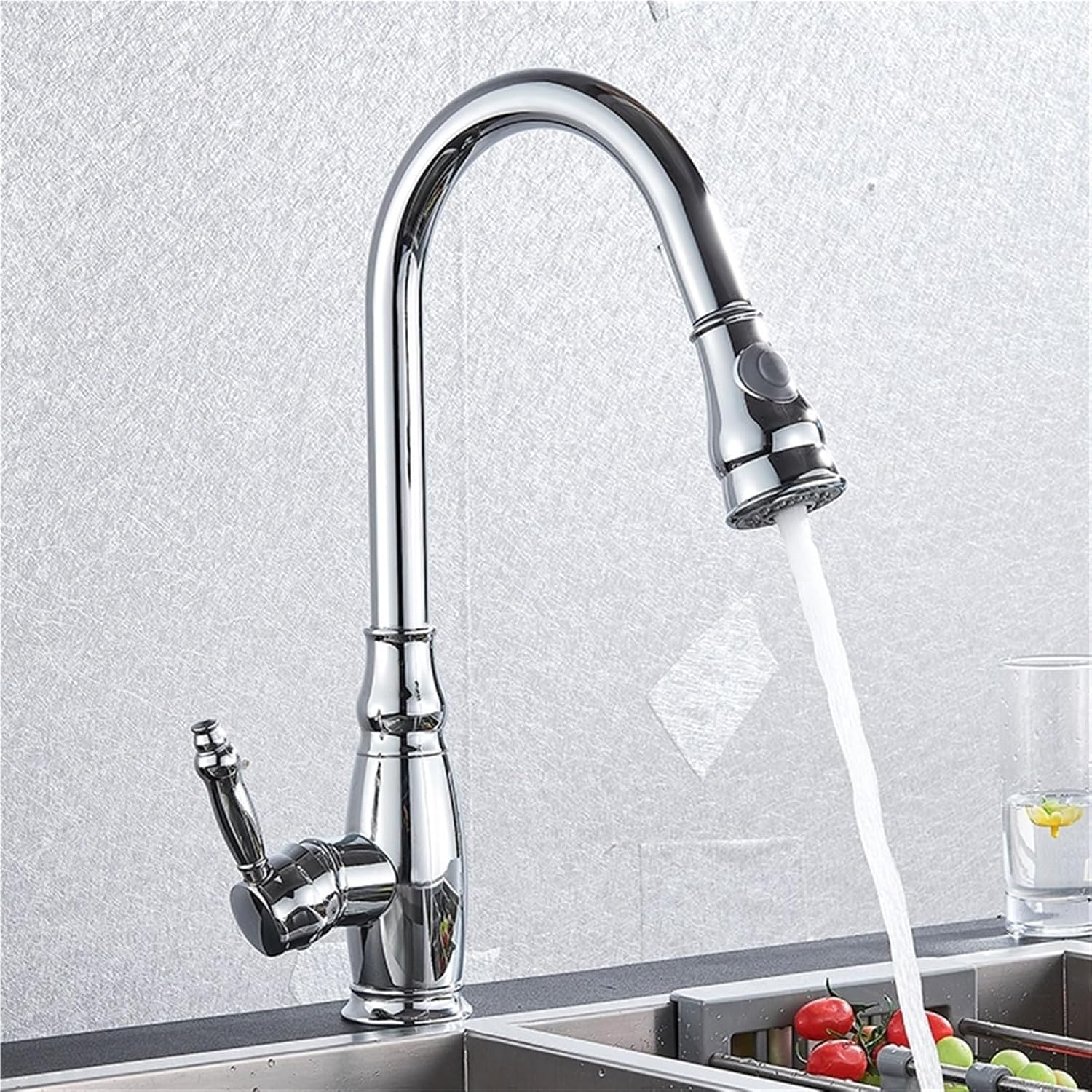 360 Rotation Pull-Out Kitchen Faucet - Hot and Cold Water Sink Mixer Tap for Kitchen(Chrome)