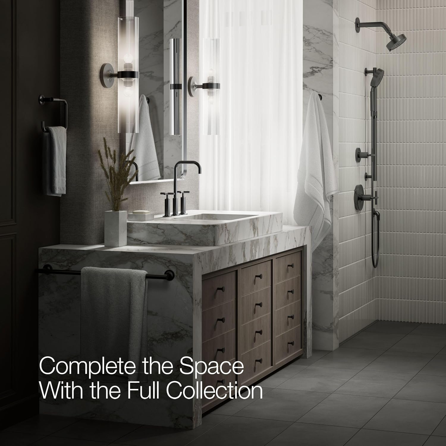 KOHLER K-14408-3-BL Purist® Widespread Bathroom Sink Faucet, 3-Hole, Widespread High Cross Handles and High Gooseneck Spout, 1.2 GPM, Matte Black