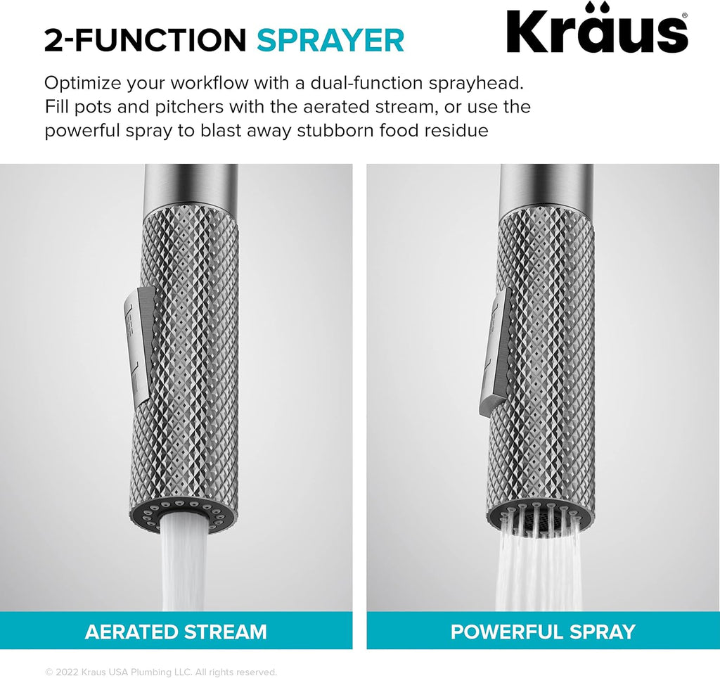 KRAUS Urbix Industrial Pull-Down Single Handle Kitchen Faucet in Spot-Free Stainless Steel, KPF-3126SFS