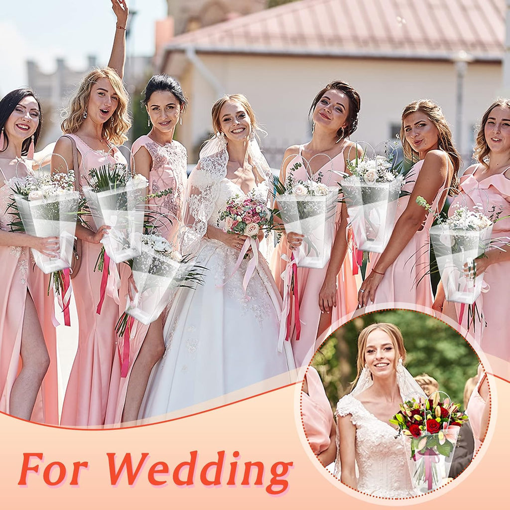 Yexiya 96 Pcs Floral Bags Large Clear Flower Bouquet Bag Bulk with Handle Transparent Florist Wedding Gift Packaging Plastic Gift Birthday Valentine's Mother's Day, 11.4 x 5.9 x 16.7 in (Clear Edge)