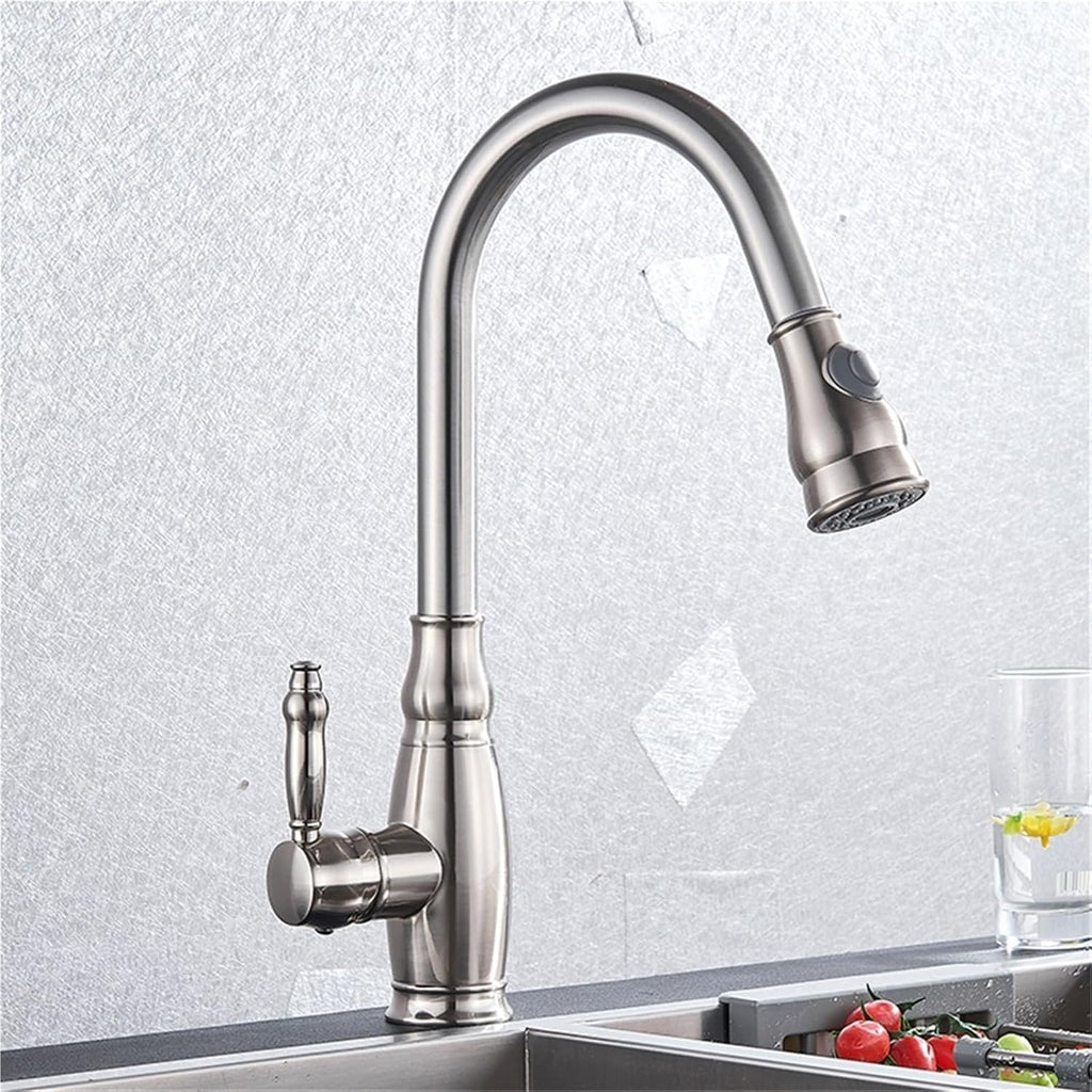 360 Rotation Pull-Out Kitchen Faucet - Hot and Cold Water Sink Mixer Tap for Kitchen(Brush Nickel)