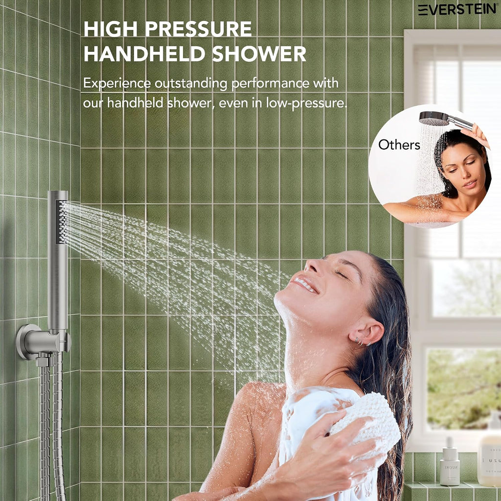 10' High-Pressure Rainfall Shower System with Handheld Spray, Wall Mount Bathroom Shower Faucet Set with Tub Spout (Brushed Nickel)