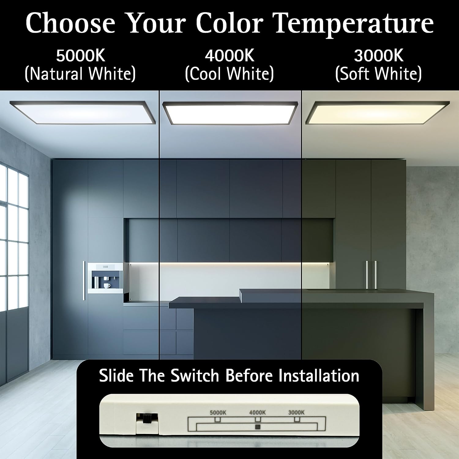 Ultralux 1x4 ft Surface Mount Ceiling Light Panel – Slim, Edge Lit, Flush Mount Flat Panel for Kitchen, Home & Office - TRIAC Dimmable, 3CCT Adjustable Color Temperature (Matte Black, 1 Pack)