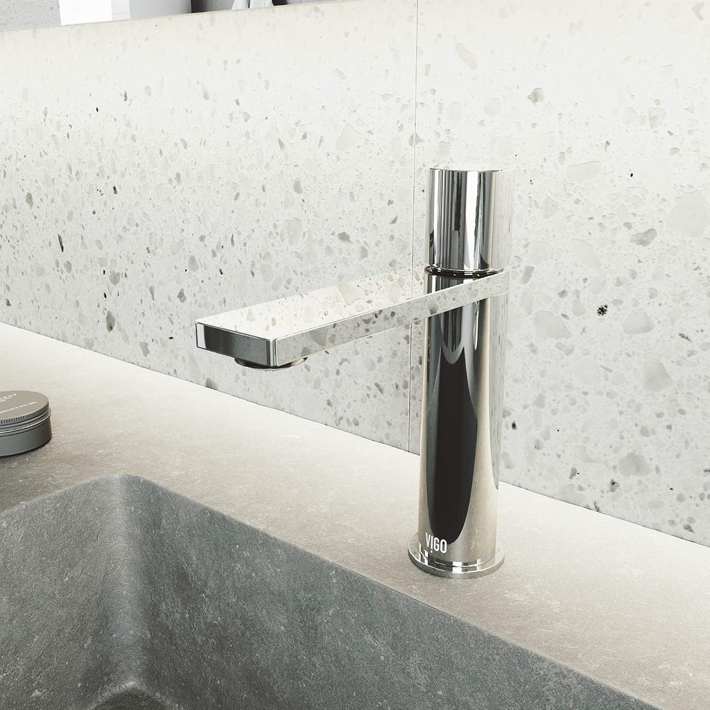 VIGO Halsey Single-Handle Single-Hole Mount Bathroom Sink Faucet, 8-Inch, Chrome, Modern Design, Solid Brass, 1.2 GPM WaterSense & Ceramic Disc Valve, Corrosion-Resistant