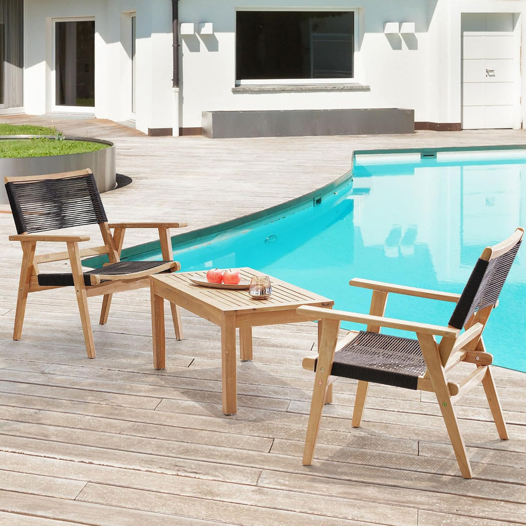 Outdoor Patio Chairs Set of 2 Black Rope Furniture Chairs 2-Person Outdoor Conversation Combination Armchairs for Backyard, Poolside, Garden, Living Room, Porch (Black+Brown-BB)