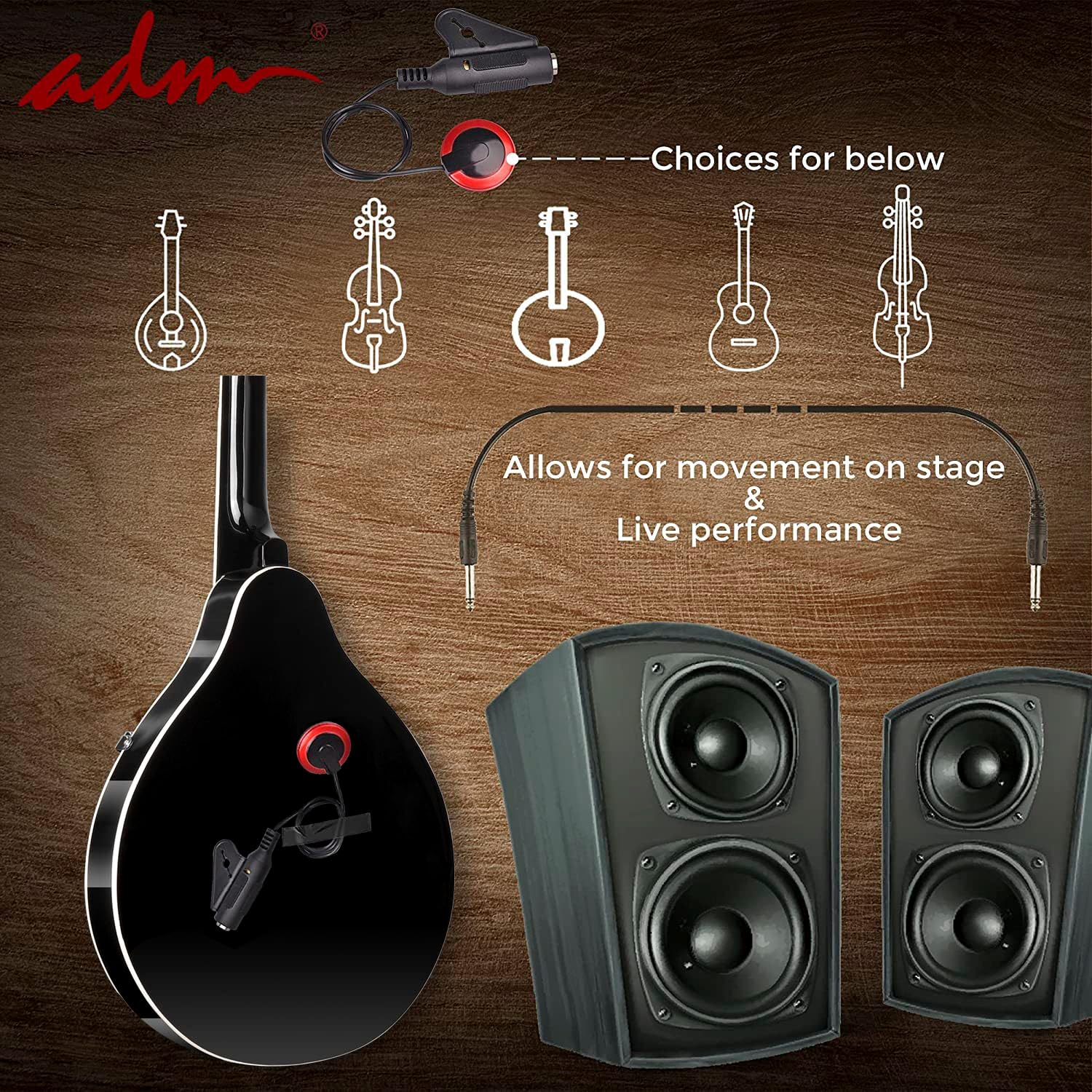 ADM Acoustic Mandolin Instrument Kit Music A Style for Kids Students Adults Wood Mandolins Beginner Set With Bag, Tuner, Pick-up, Strap, Strings, Picks and Hanger, Drak Black