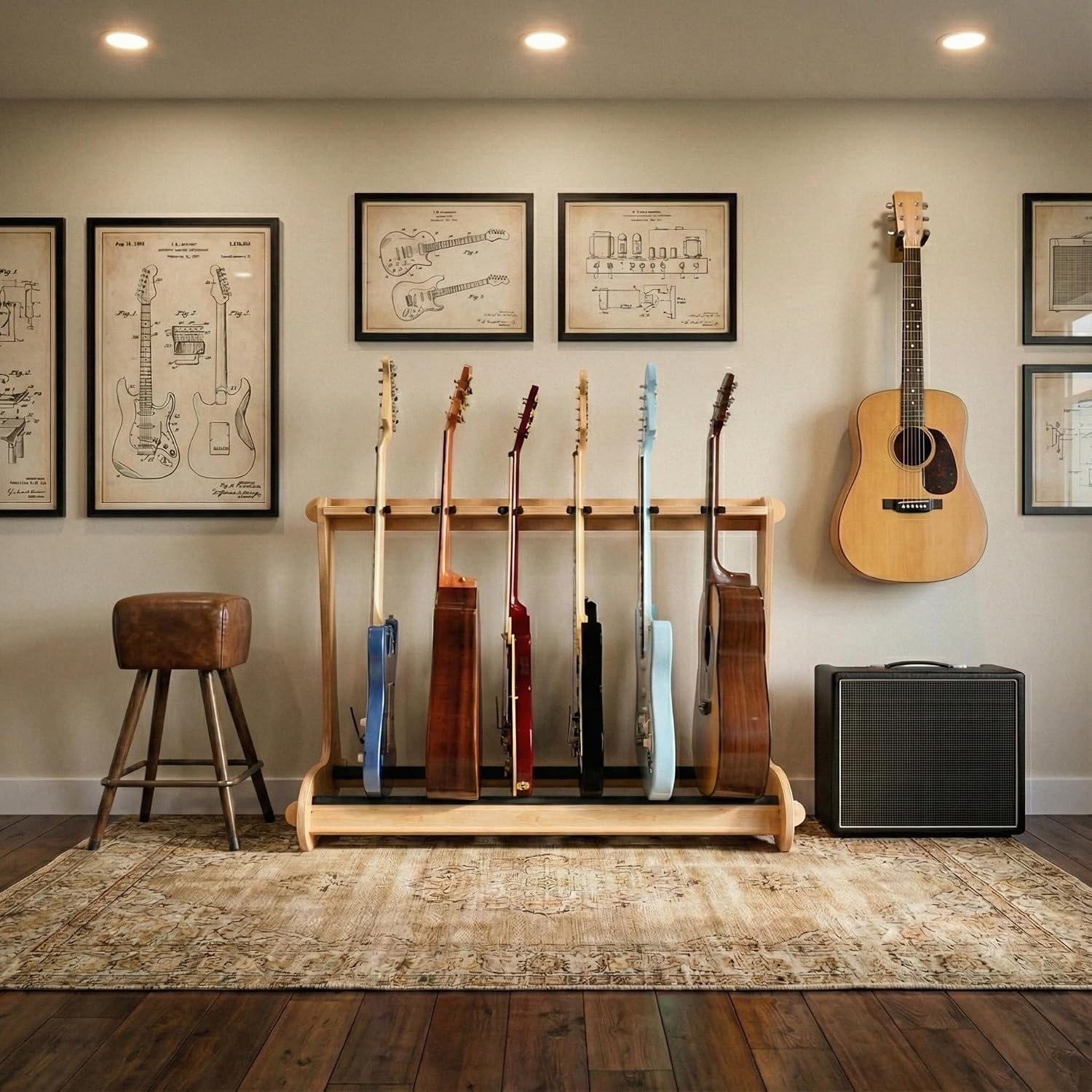 A&S Crafted Products 6 Guitar Stand for Acoustics & Electrics - The VersaRack | Nitro Safe Hardwood Rack | Made in U.S.A.