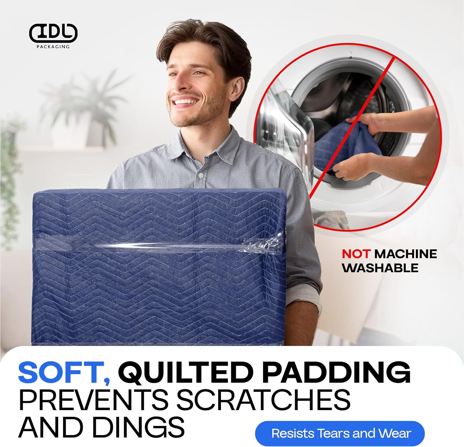 Large Moving Blanket 80' x 72', Blue/Black Color (Pack of 6) - Heavy-Duty Furniture Pad for Moving & Wrapping - Thick Packing Blanket for Furniture Protection - Padded Mover Cover by IDL Packaging