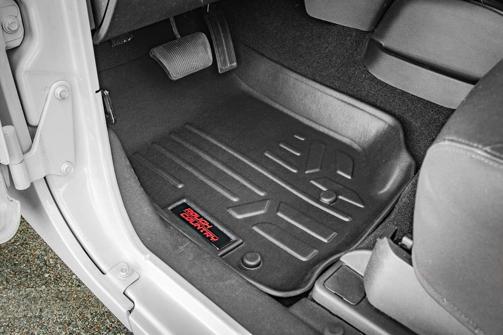 Rough Country Floor Armor Front & Rear Floor Mats for Nissan Titan (2017–2024) & Titan XD (2016–2024) Crew Cab w/Front Bucket Seats - All-Weather Protection, Spill Saver Lip