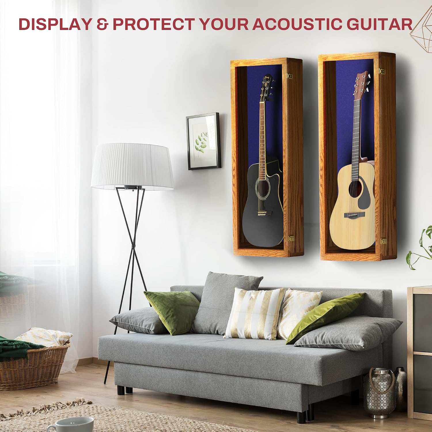 PENNZONI Acoustic Guitar Display Case - Acrylic Acoustic Guitar Case - Guitar Display Case Wall Mount, Guitar Wall Case Made from Hardwood Frame & Clear Acrylic | Natrual Oak