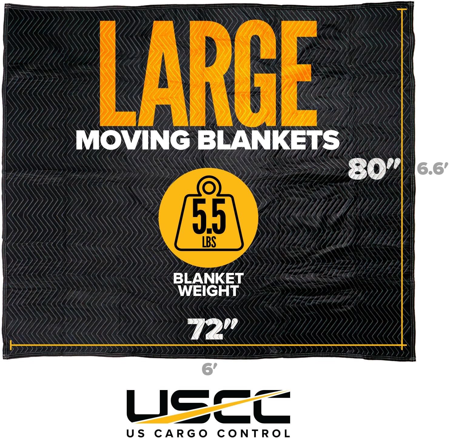 US Cargo Control Moving Blankets Heavy Duty 72'x80' 6-Pack (65 lbs/doz), Padded Furniture Blankets for Moving, Shipping, and Storage, Durable Quilted Furniture Pads, Tough Black Polyester