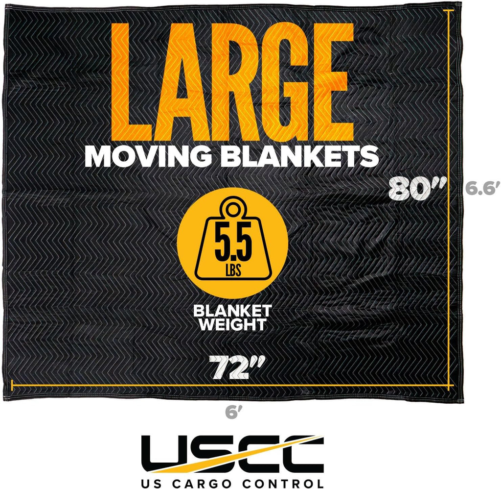 US Cargo Control Moving Blankets Heavy Duty 72'x80' 216-Pack (65 lbs/doz), Padded Furniture Blankets for Moving, Shipping, and Storage, Durable Quilted Furniture Pads, Tough Black Polyester