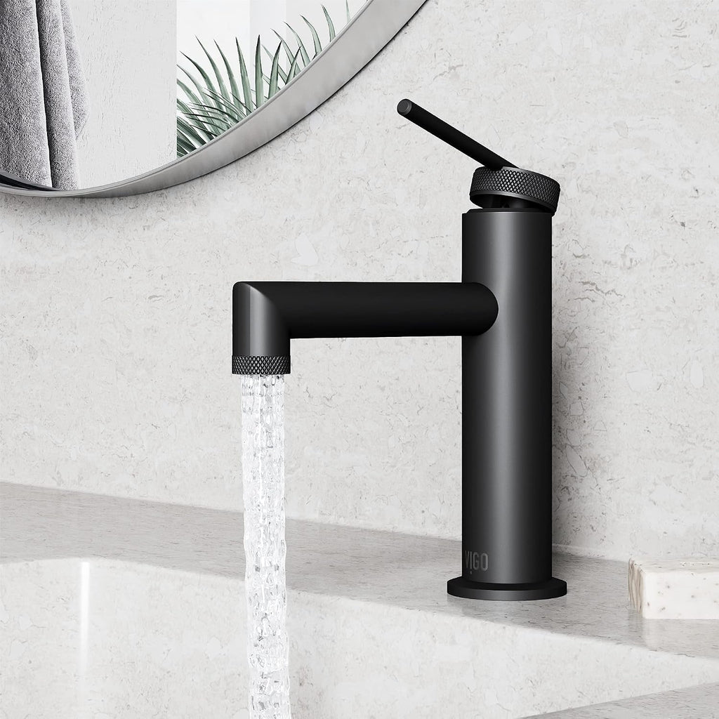 VIGO Sterling Single-Handle Single-Hole Mount Bathroom Sink Faucet, 7-Inch, Matte Black, Modern Design, Solid Brass, 1.2 GPM WaterSense & Ceramic Disc Valve, Corrosion-Resistant