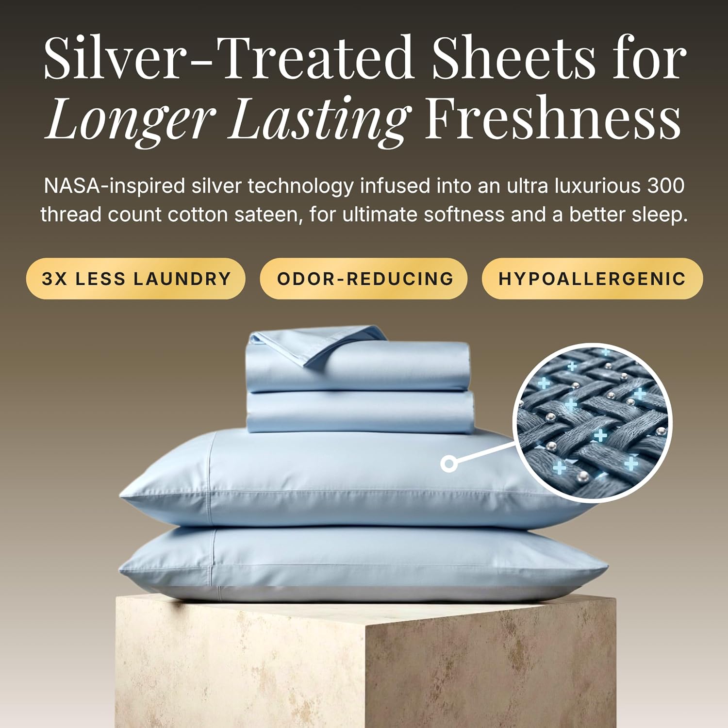 Miracle Made Extra Luxe Soft, Cool-to-the-Touch Cotton Bed Sheet Set, 4-Piece – Silver-Treated, Breathable, Lightweight Bedding – King Size, Sky Blue
