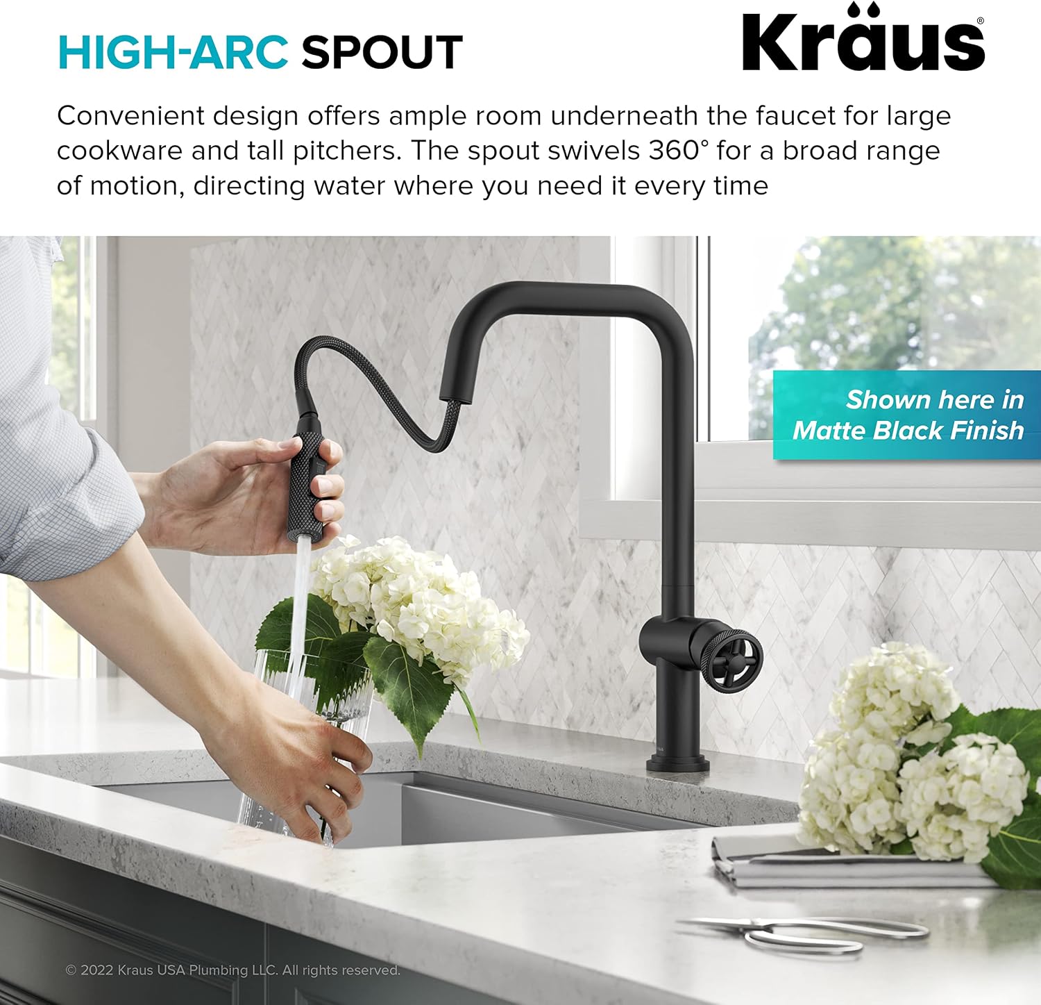KRAUS Urbix Industrial Pull-Down Single Handle Kitchen Faucet in Black Stainless Steel, KPF-3126SB