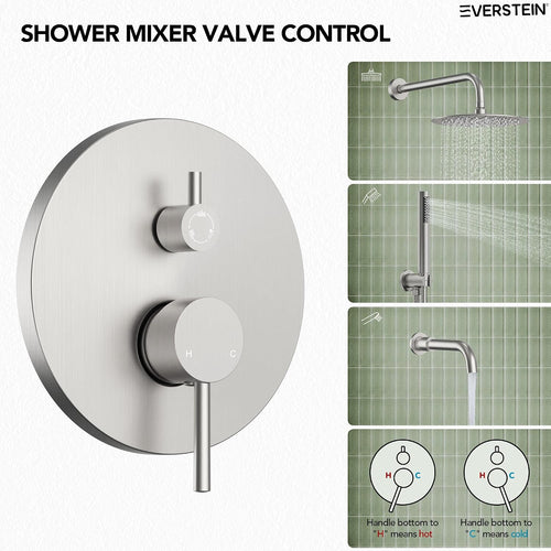 10' High-Pressure Rainfall Shower System with Handheld Spray, Wall Mount Bathroom Shower Faucet Set with Tub Spout (Brushed Nickel)