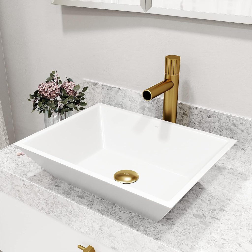 VIGO Ashford Single-Handle Single-Hole Mount Vessel Bathroom Sink Faucet, 11-Inch, Matte Brushed Gold, Modern Design, Solid Brass, 1.2 GPM WaterSense & Ceramic Disc Valve, Corrosion-Resistant